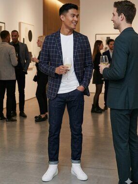 ASOS DESIGN Navy Windowpane Skinny Fit Suit Jacket 36S NWT | Modern Slim Blazer